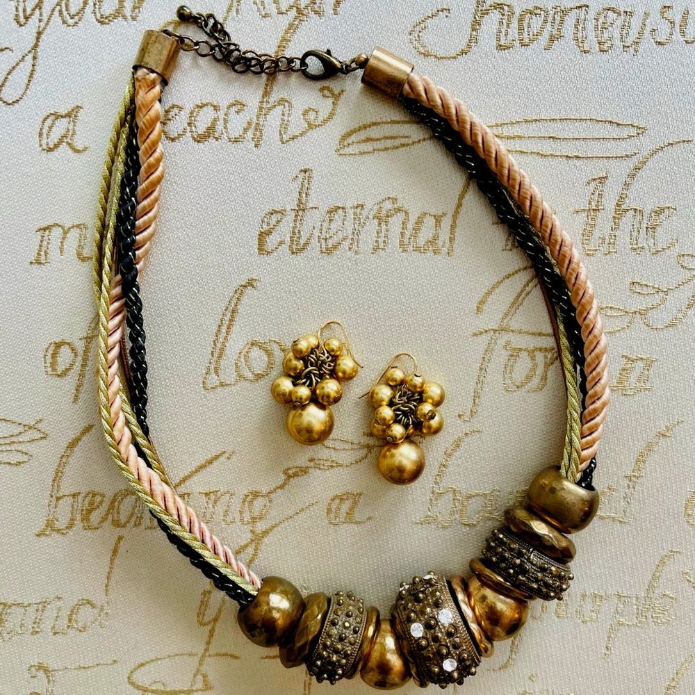 Gold Necklace & Drop Earring Set